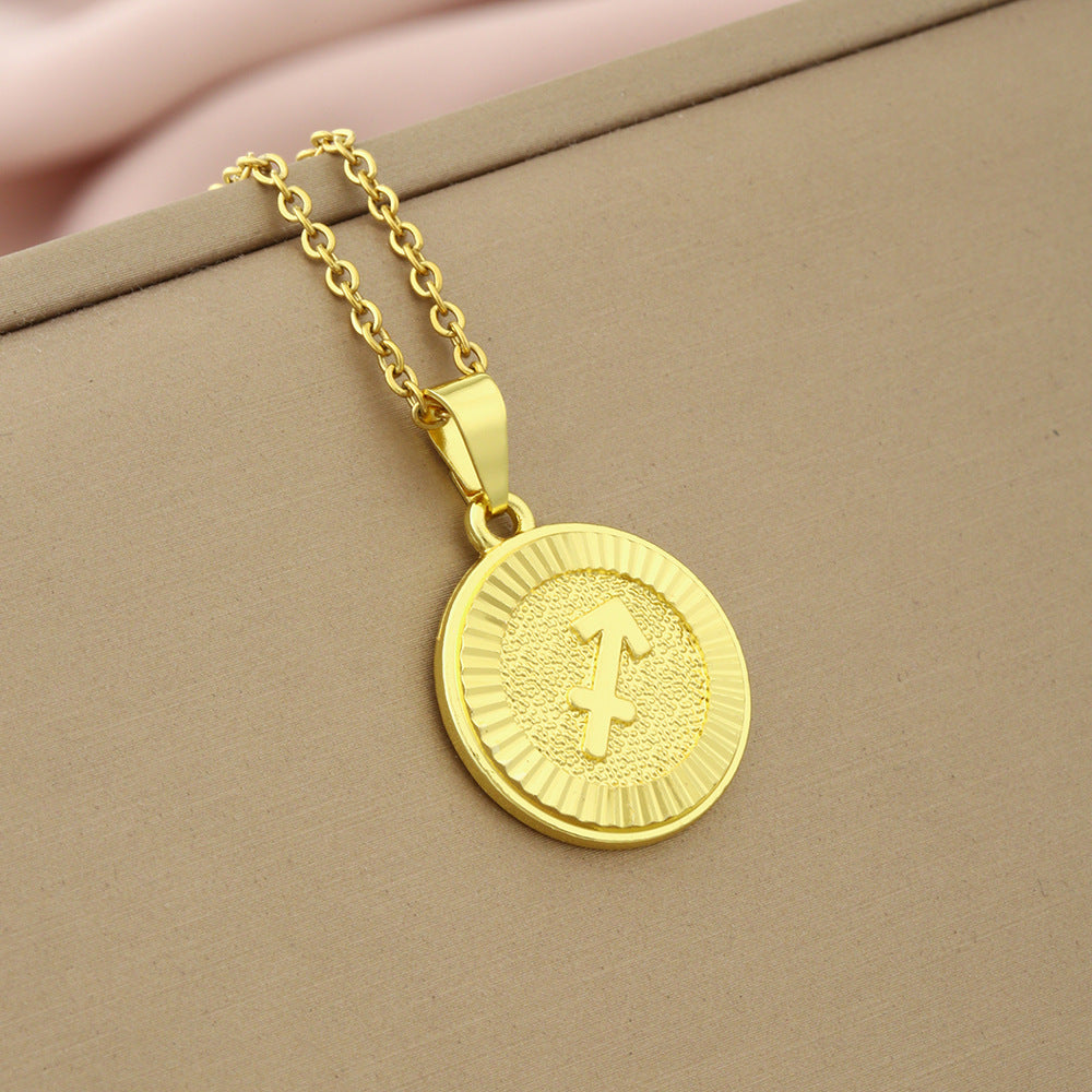 Collana Minimalista con Ciondolo Zodiacale in Acciaio Inox e Charm in Rame Placcato su Catena a O per Donna e Uomo