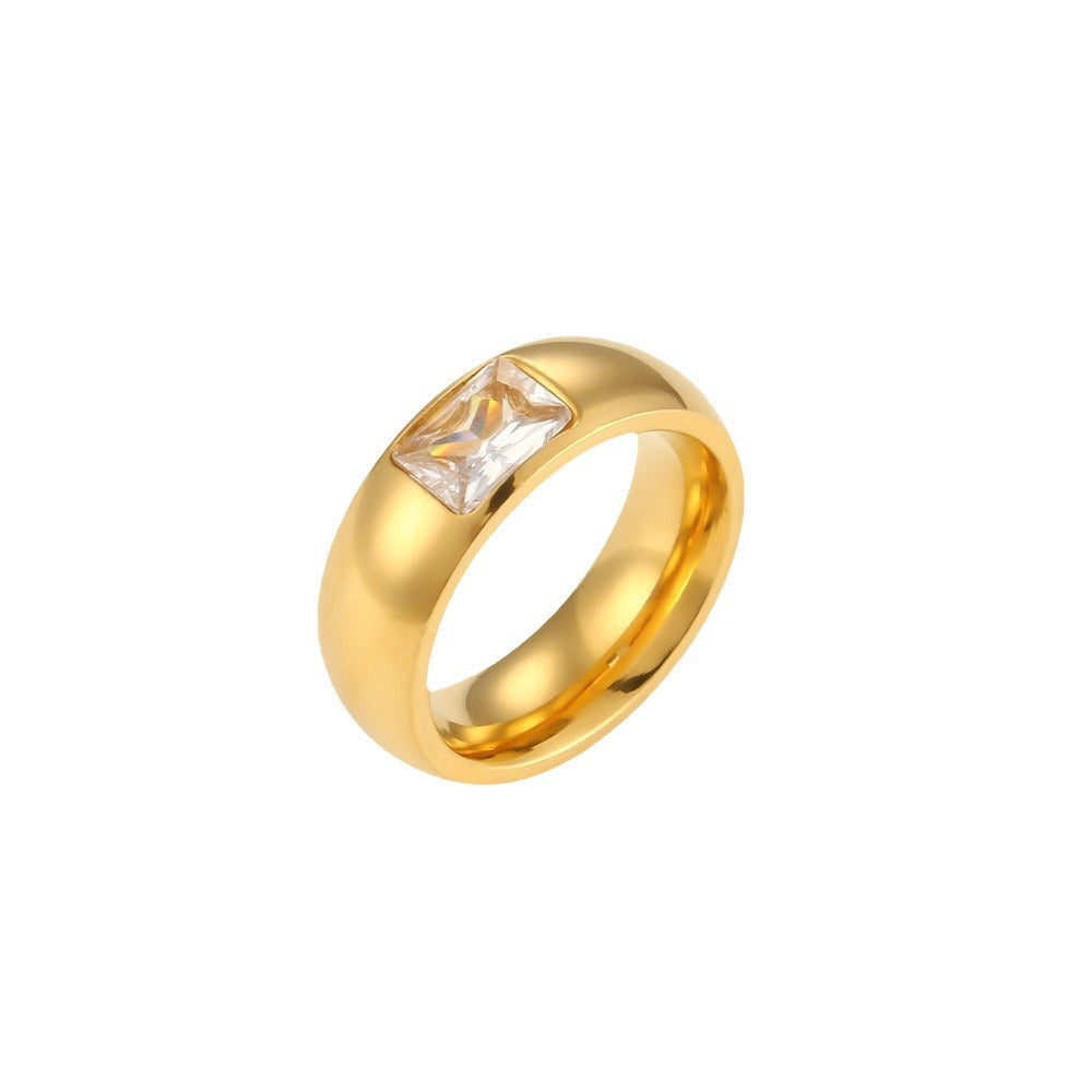 Anello Tondo in Zircone Placcato Oro 18K in Acciaio Inossidabile Geometrico alla Moda da Donna