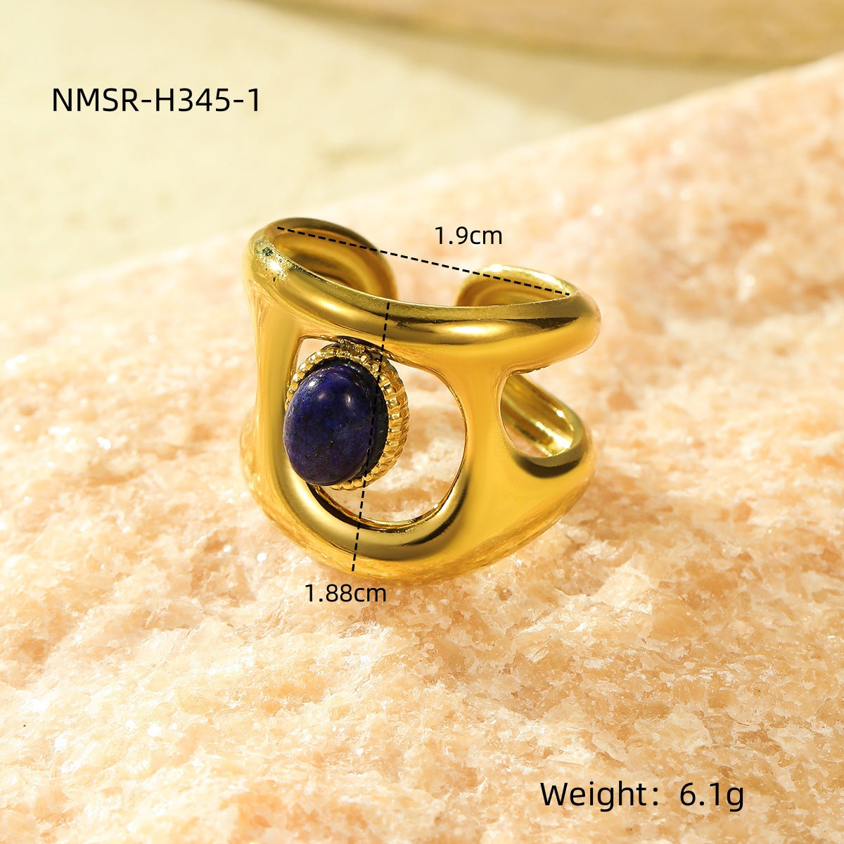 Anillo abierto de acero inoxidable con forma geométrica irregular y diseño calado estilo francés vintage para mujer con acabado chapado