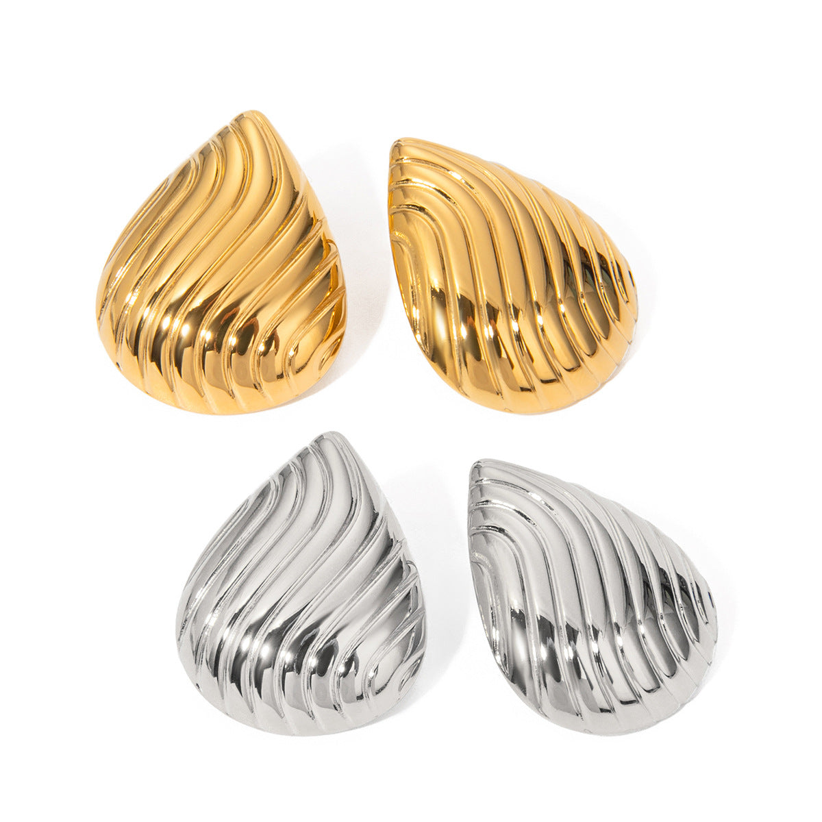 Orecchini Minimalisti Geometrici in Acciaio Inossidabile con Placcatura in Oro 18K e Texture Sottile