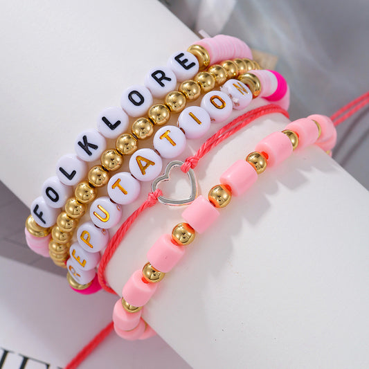 Bohemian Handmade Resin Letter Number Bead Bracelet Set Stainless Steel Brass Acrylic