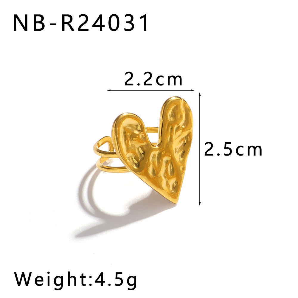 Anello Minimalista Cuore Fiore Farfalla in Acciaio Inossidabile con Intarsio di Perla e Placcatura Sottovuoto in Oro 18K