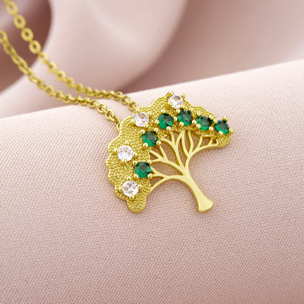 Collar con Colgante del Árbol de la Vida de Moda para Mujer en Cobre con Baño de Oro, Diseño Geométrico, Cadena tipo O, Estilo Minimalista y Versátil