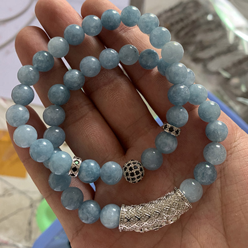 Business Crown Shape Brass Inlay Agate Rhinestone Unisex Bracelet Set