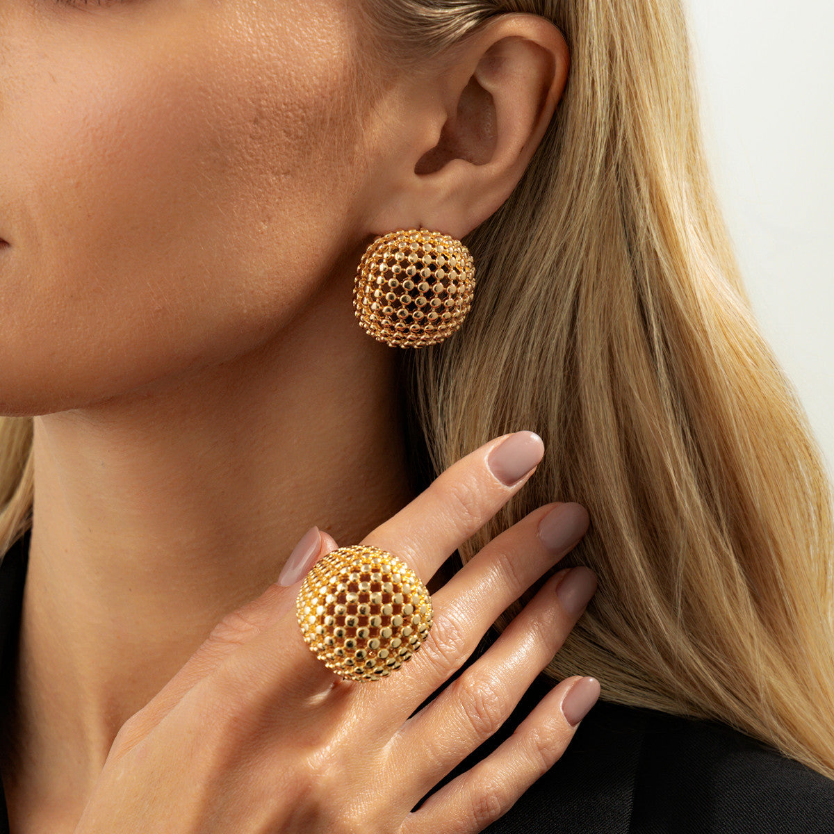 Luxury Elegant Geometric Round Plated Alloy Ring Set for Women