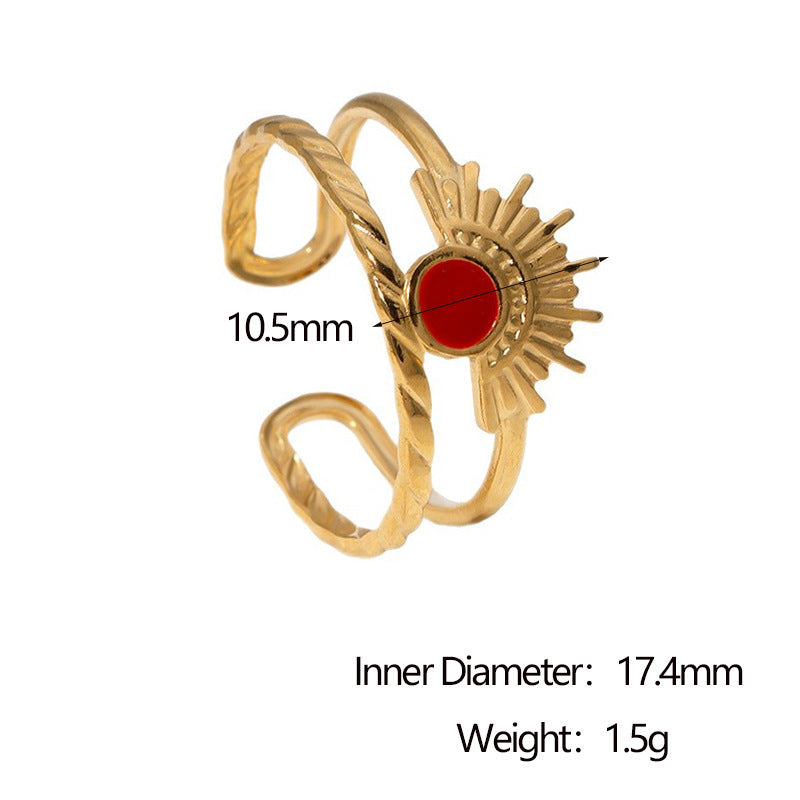 Anello geometrico a ventaglio minimalista vintage in acciaio inossidabile placcato oro 18 carati, aperto regolabile, gioielli da donna