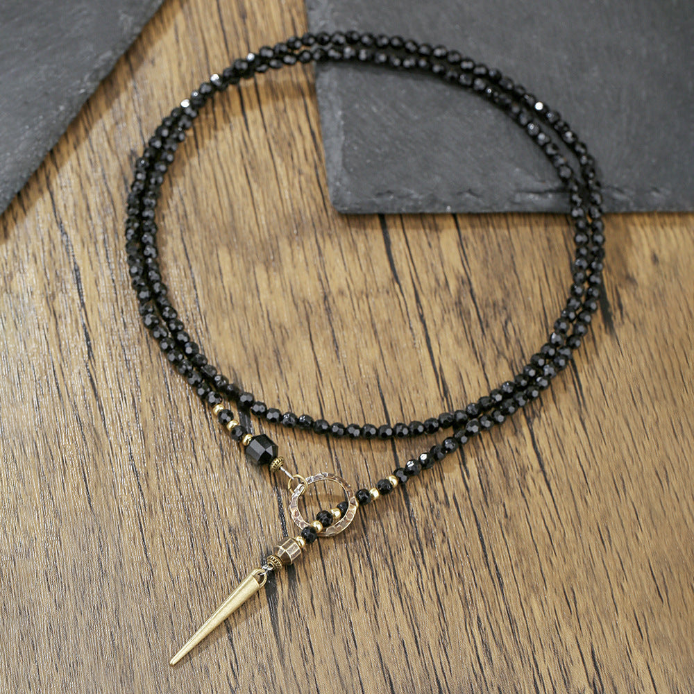 Gothic Geometric Round Wood Necklace with Acrylic Pendant Beaded Irregular Chain Unisex