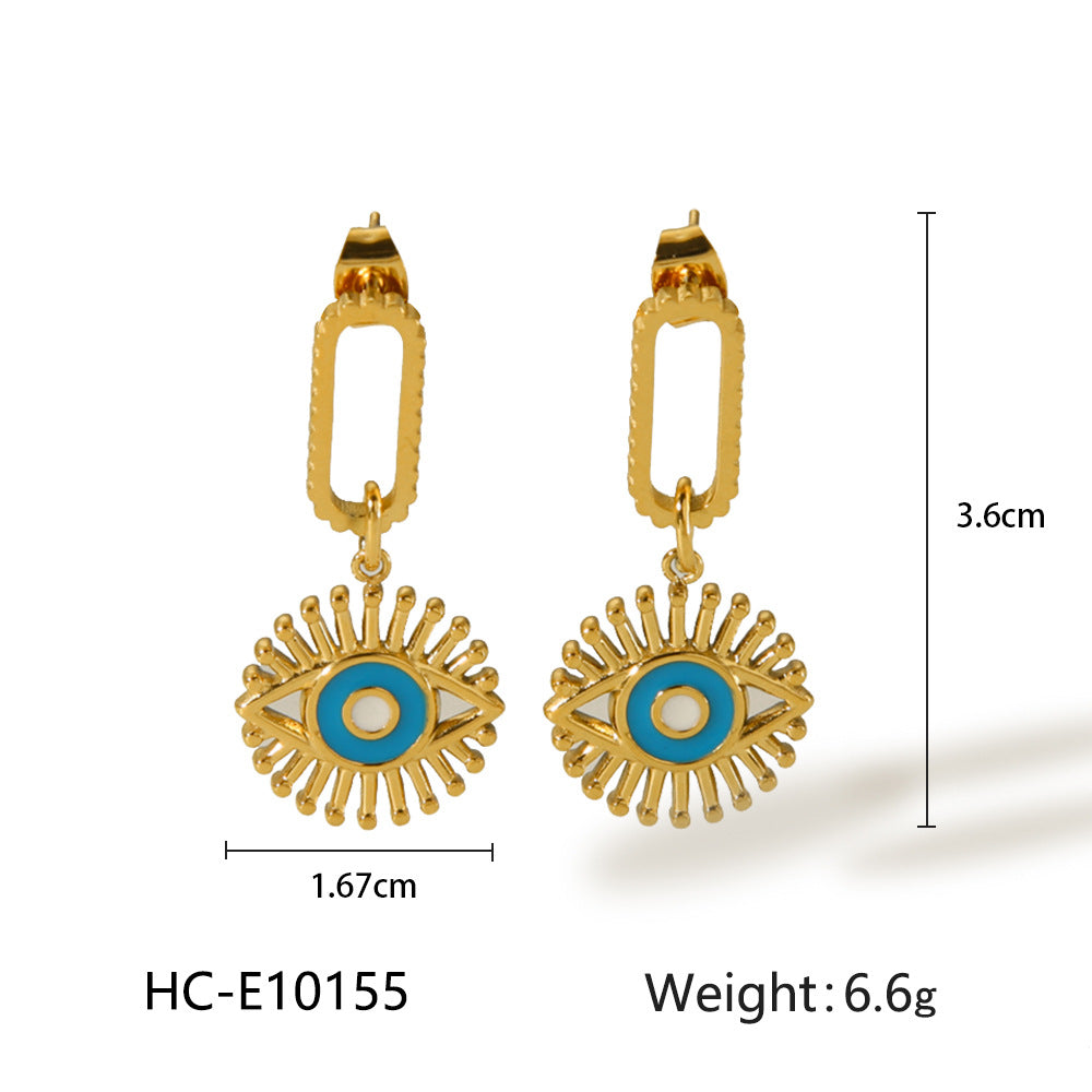 Pendientes Minimalistas Geométricos de Acero Inoxidable con Diseño de Ojo Turco Esmaltado para Mujer