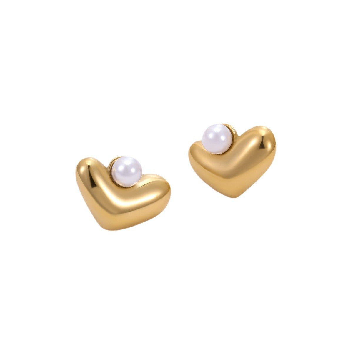 Orecchini a perno eleganti in acciaio inossidabile a forma di cuore geometrico con accenti di perle e placcatura in oro 18 carati