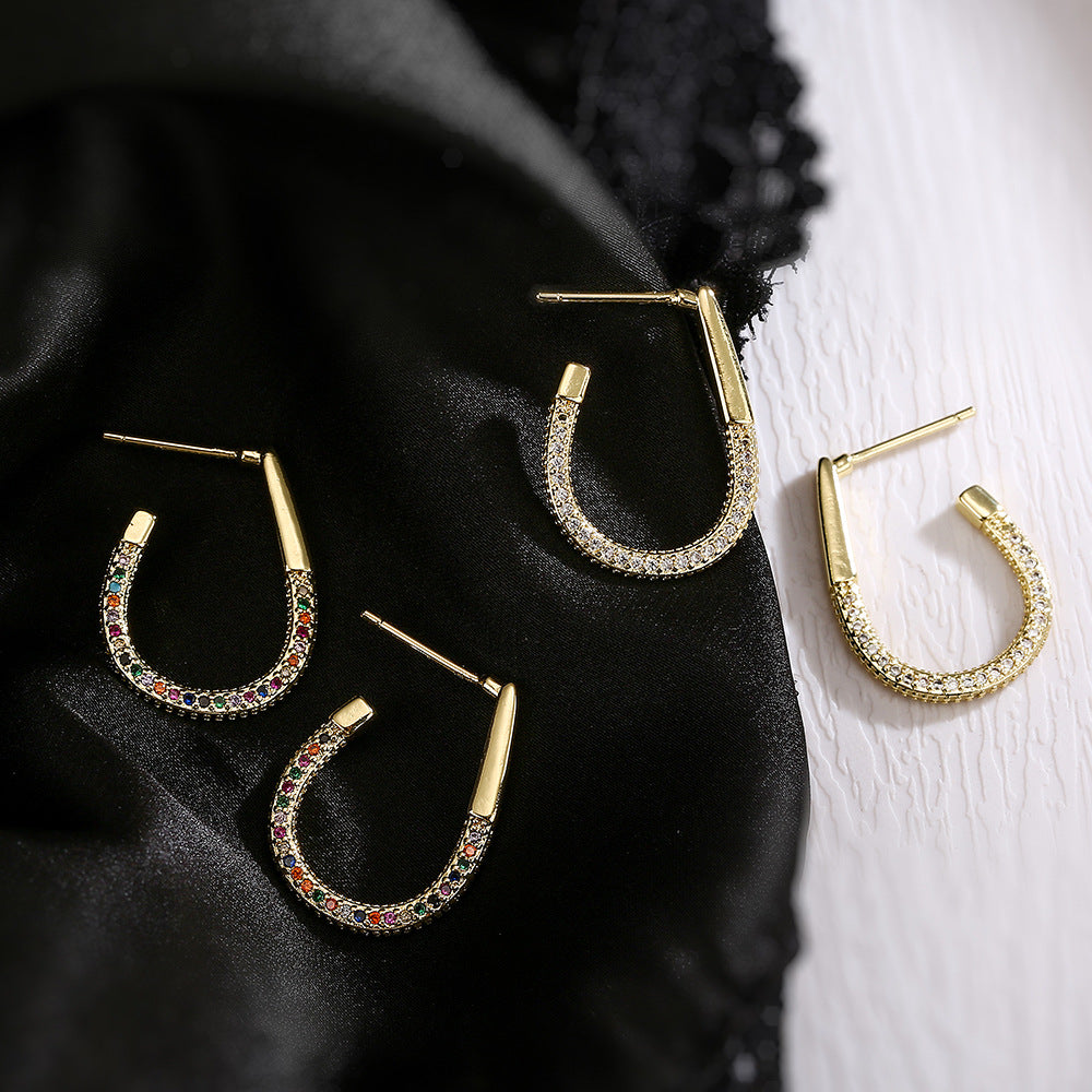 Orecchini da donna geometrici minimalisti in rame con placcatura in oro 18 carati e intarsio in zirconi