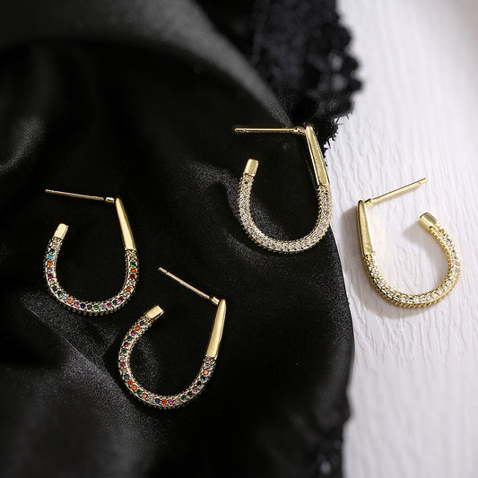 Pendientes Geométricos Minimalistas de Cobre con Baño de Oro de 18K e Incrustaciones de Circonitas para Mujer