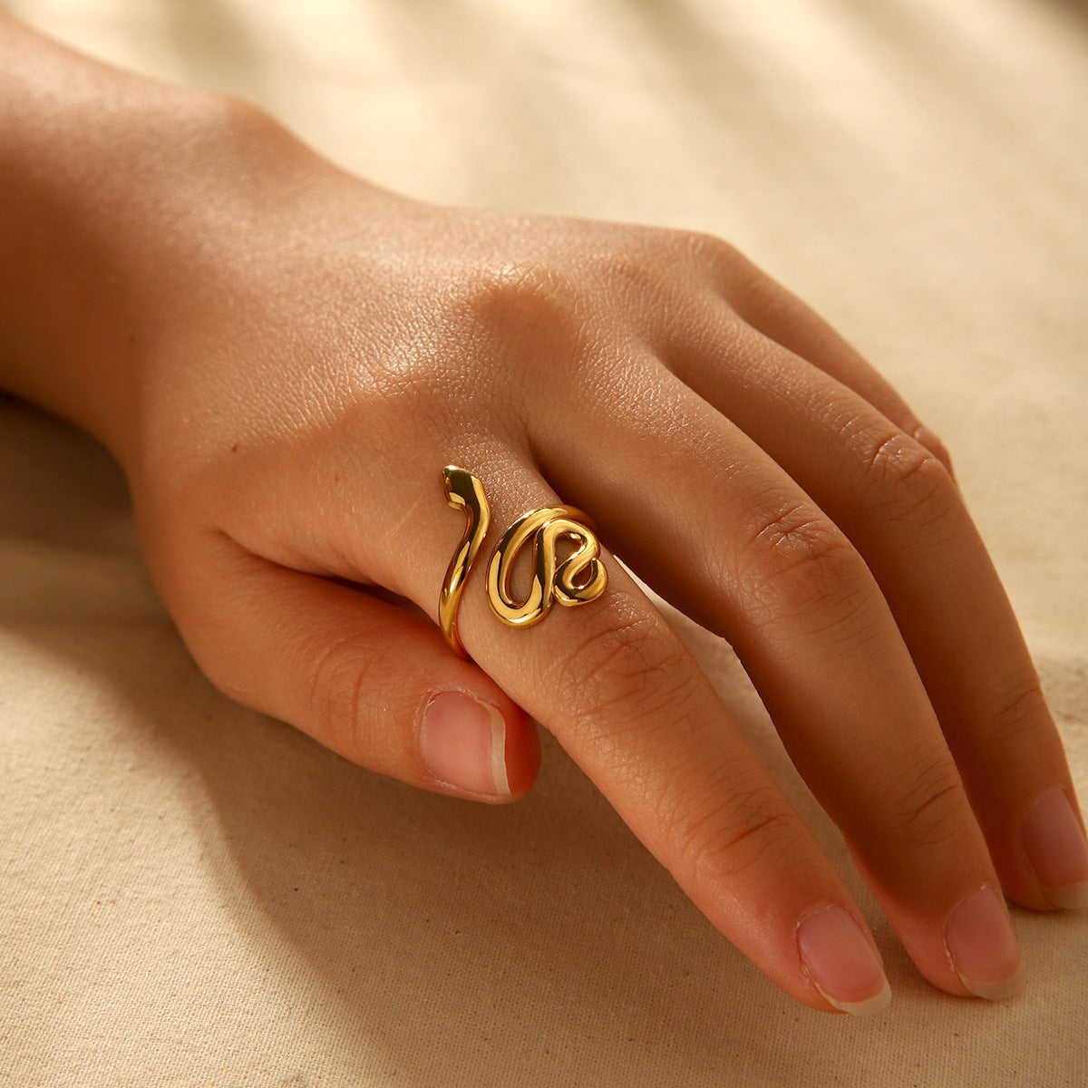 Ins Style Snake Shape Titanium Steel Plated Ring for Women Geometric Animal Design Fashionable Unisex Accessory