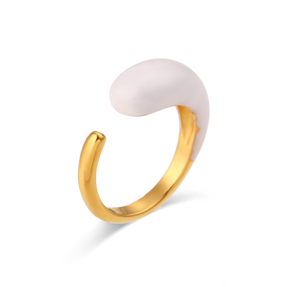 Minimalist Geometric Stainless Steel Adjustable Drip-Painted Drop-Shaped Ring for Women