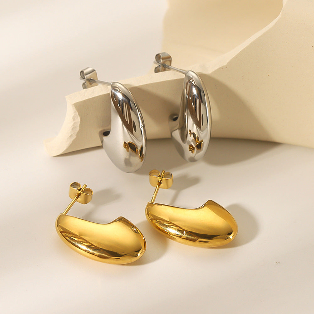 Minimalist Drip-Shaped Stainless Steel Earrings with 18K Gold Plating, Hollow-Out Geometric Design for Women
