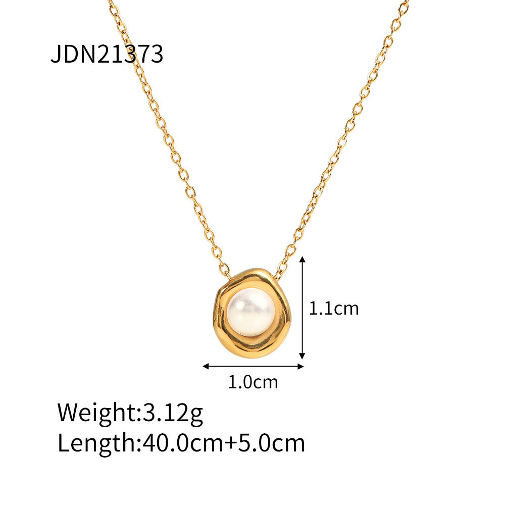 Sweet Geometric Stainless Steel Plated Necklace with Titanium Steel Pearl Pendant for Women