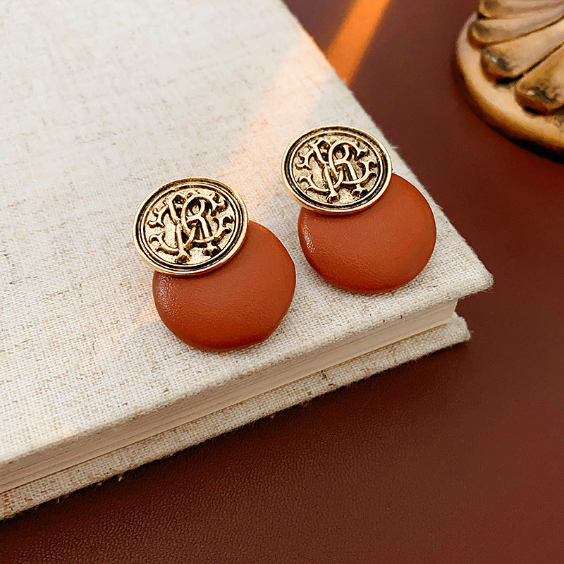 Vintage-Style Geometric Stud Earrings in Copper with Electroplated Finish for Women