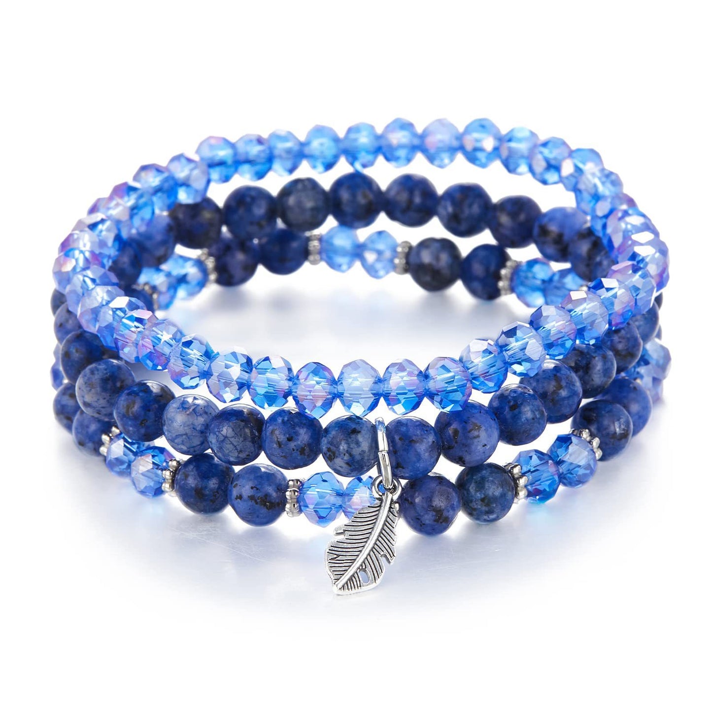 Minimalist Geometric Crystal Feather Pendant Bracelet Set