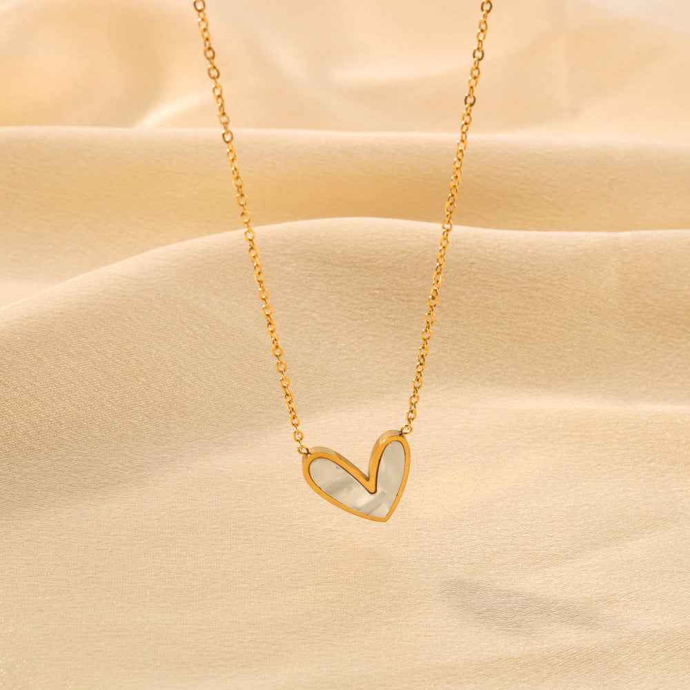 Asymmetrical Heart-Shaped Pendant Necklace in Titanium Steel with 18K Gold Plating for Women, Hypoallergenic and Tarnish-Resistant