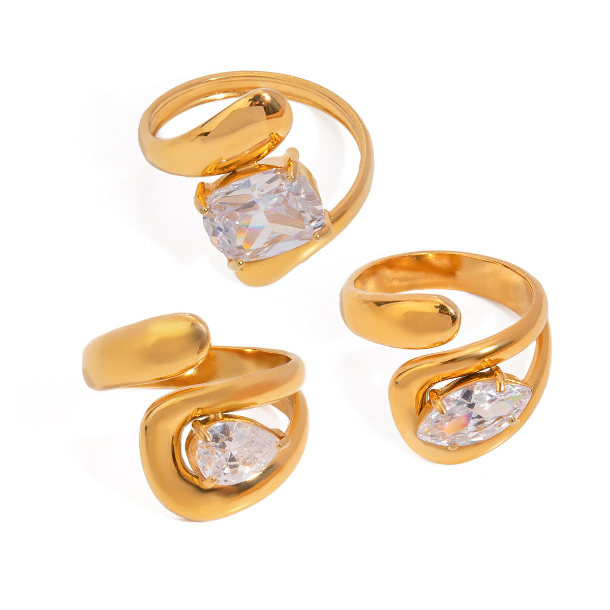 Anello da donna minimalista geometrico placcato in acciaio inossidabile con zirconia