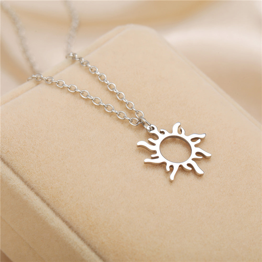 Geometric Gold Plated Stainless Steel Pendant Necklace with Snake Chain for Women