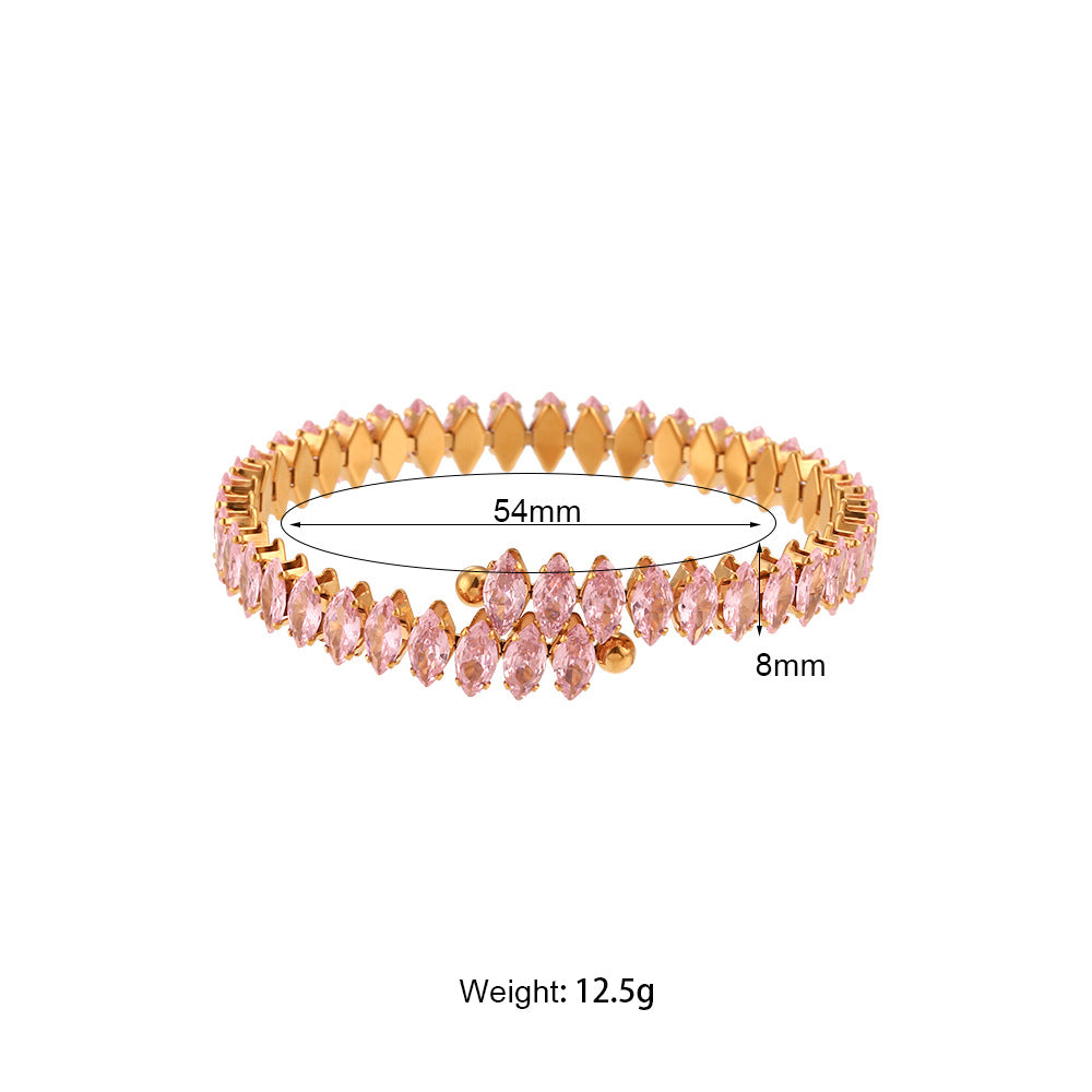 Bracciale minimalist geometrico ovale in acciaio inossidabile placcato con zirconia baguette da donna