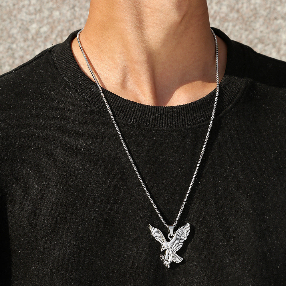 Streetwear Hip-hop Minimalist Eagle Animal Zinc Alloy Plated Pendant Stainless Steel Box Chain Necklace for Unisex