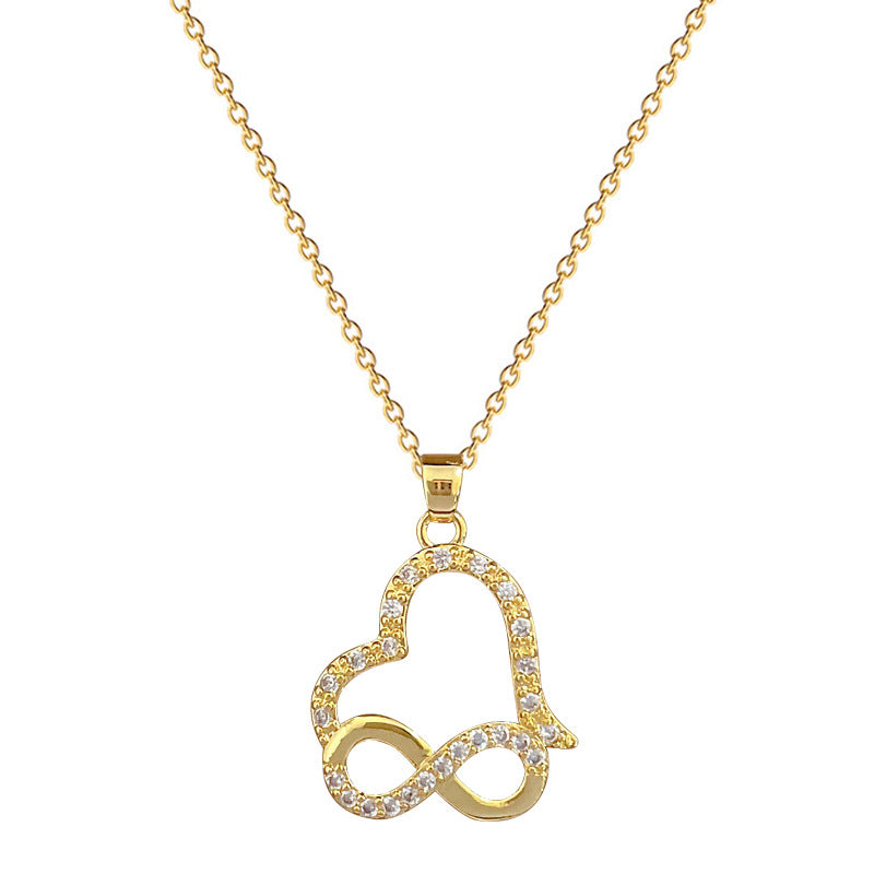 Collar con colgante de nariz de corazón en forma de 8 de acero de titanio de lujo para mujer con incrustaciones completas de diamantes de imitación, elegante cadena de clavícula