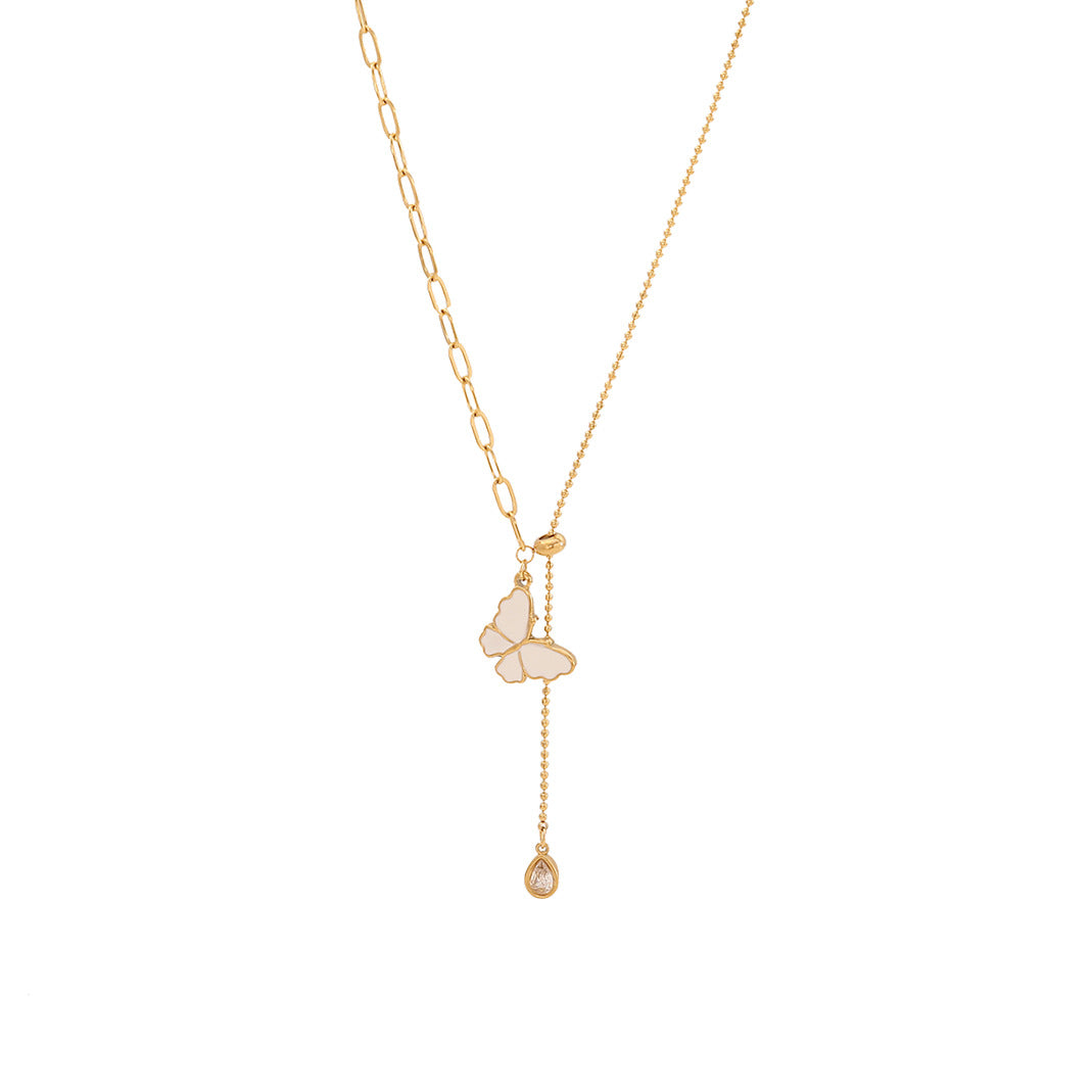 Collana da Donna con Ciondolo a Farfalla Trendy in Acciaio Inox e Finitura Smaltata