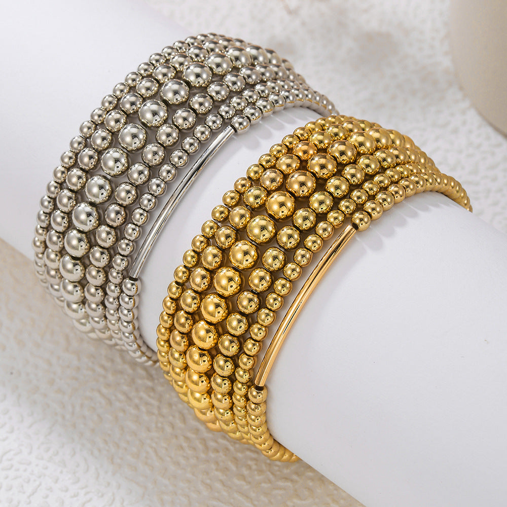 Set di Bracciali Artigianali da Donna in Metallo con Perline, Stile Geometrico e Dettagli Circolari