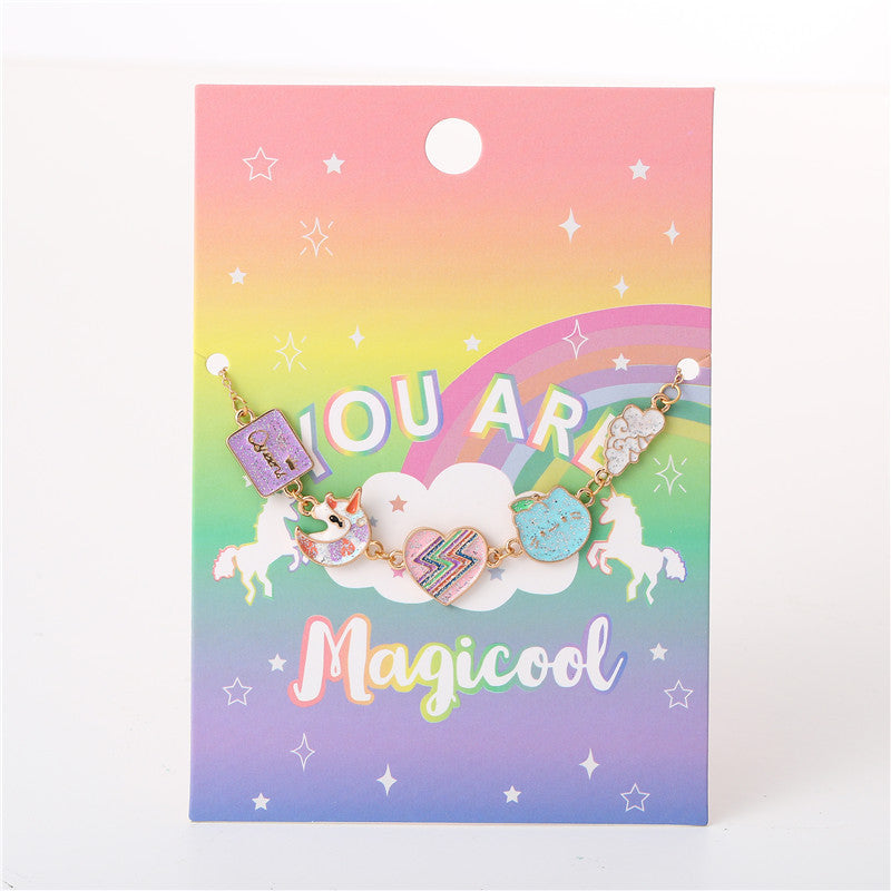 Cartoon Style Cloud and Unicorn Pendant Necklace for Kids Made of Alloy with Enamel Finish on Cross Chain