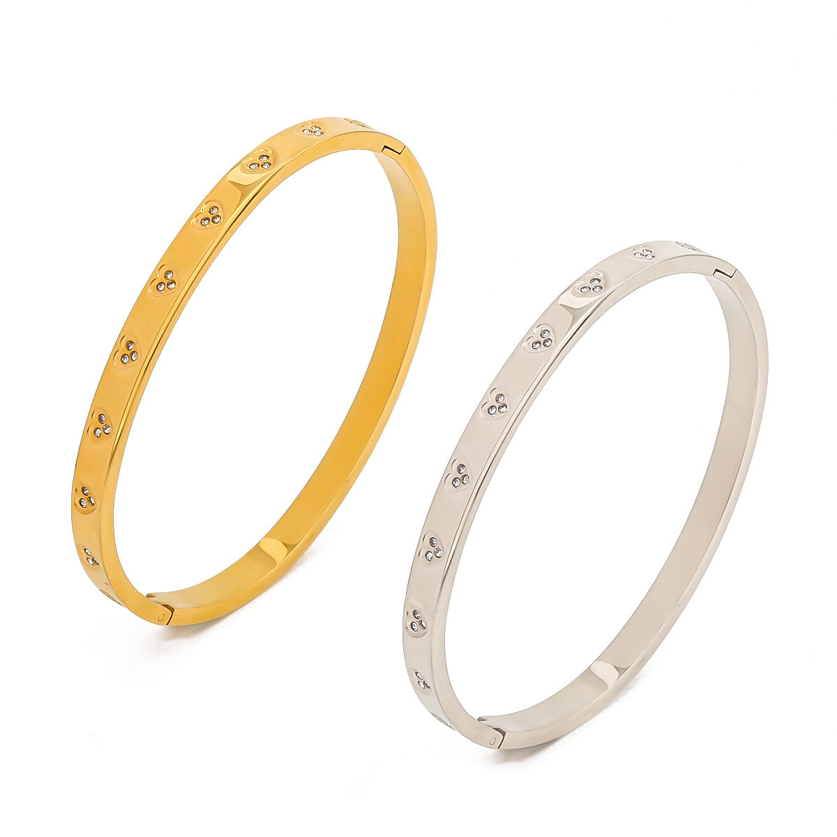 Minimalist Fashion Heart-Shaped Rhinestone-Embellished Stainless Steel Bracelet for Women with Plated Finish