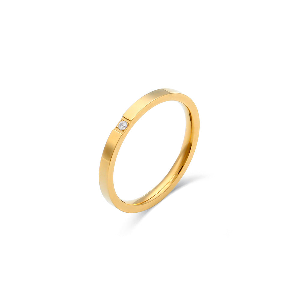 Anillo Fino de Mujer de Acero Inoxidable con Chapado de Oro de 18K y Circonita, Diseño Minimalista Geométrico y Moderno