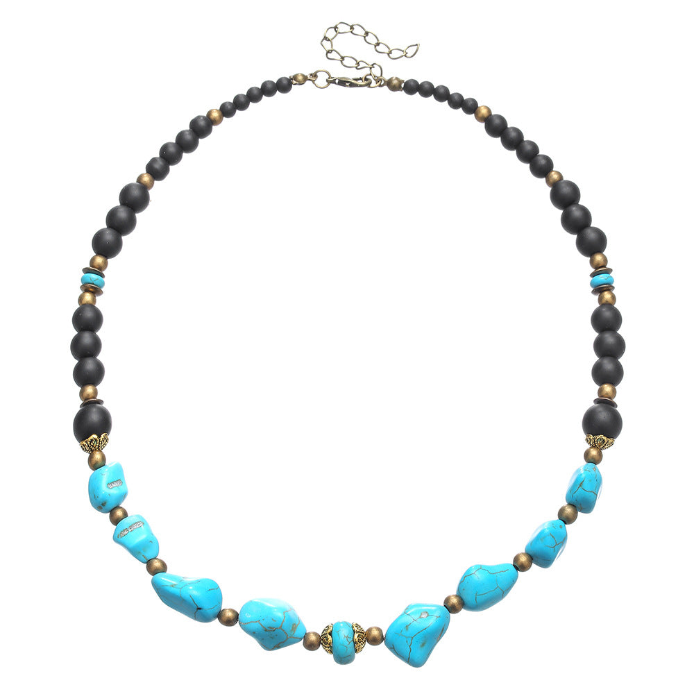 Punk Hip-hop Handmade Geometric Round Turquoise Stone Necklace for Unisex