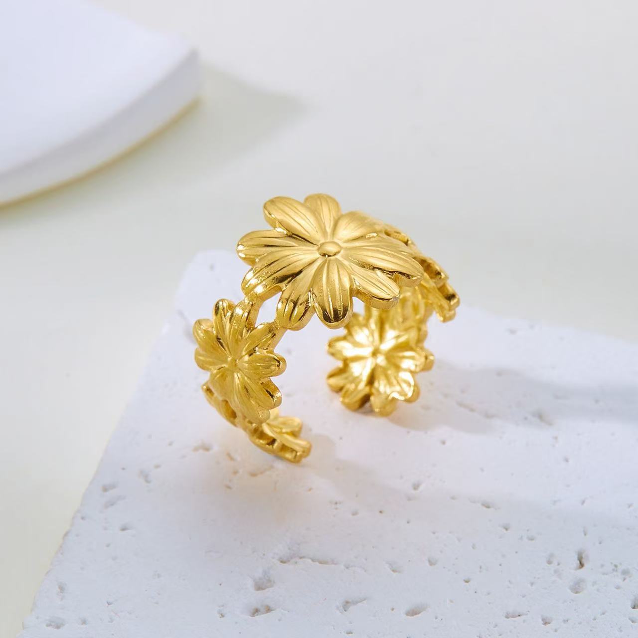 Elegant Gold Plated Stainless Steel Butterfly Star Geometric Ring