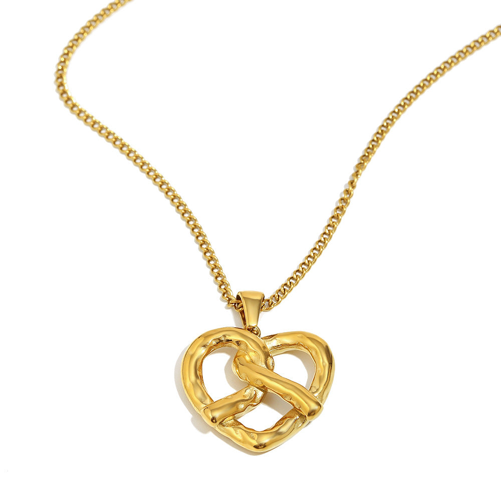 Minimalist Cross Heart Pendant Necklace in Stainless Steel with 18K Gold Plating for Women