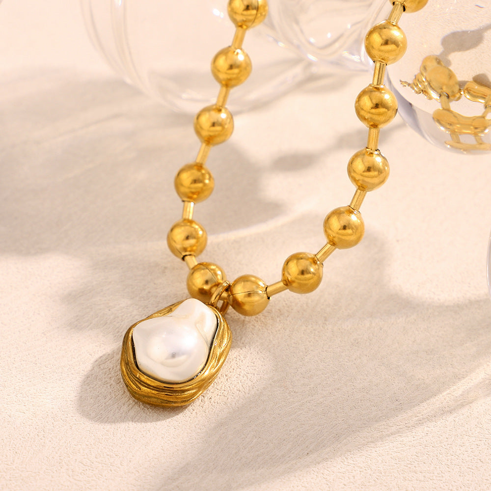 Fashion Baroque Pearl Bracelet with Stainless Steel Beads and 18K Gold Plating for Women