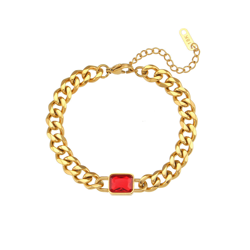 Minimalist Geometric Stainless Steel Plated 18K Gold Cuban Link Bracelet with Micro-Paved Zirconia for Women