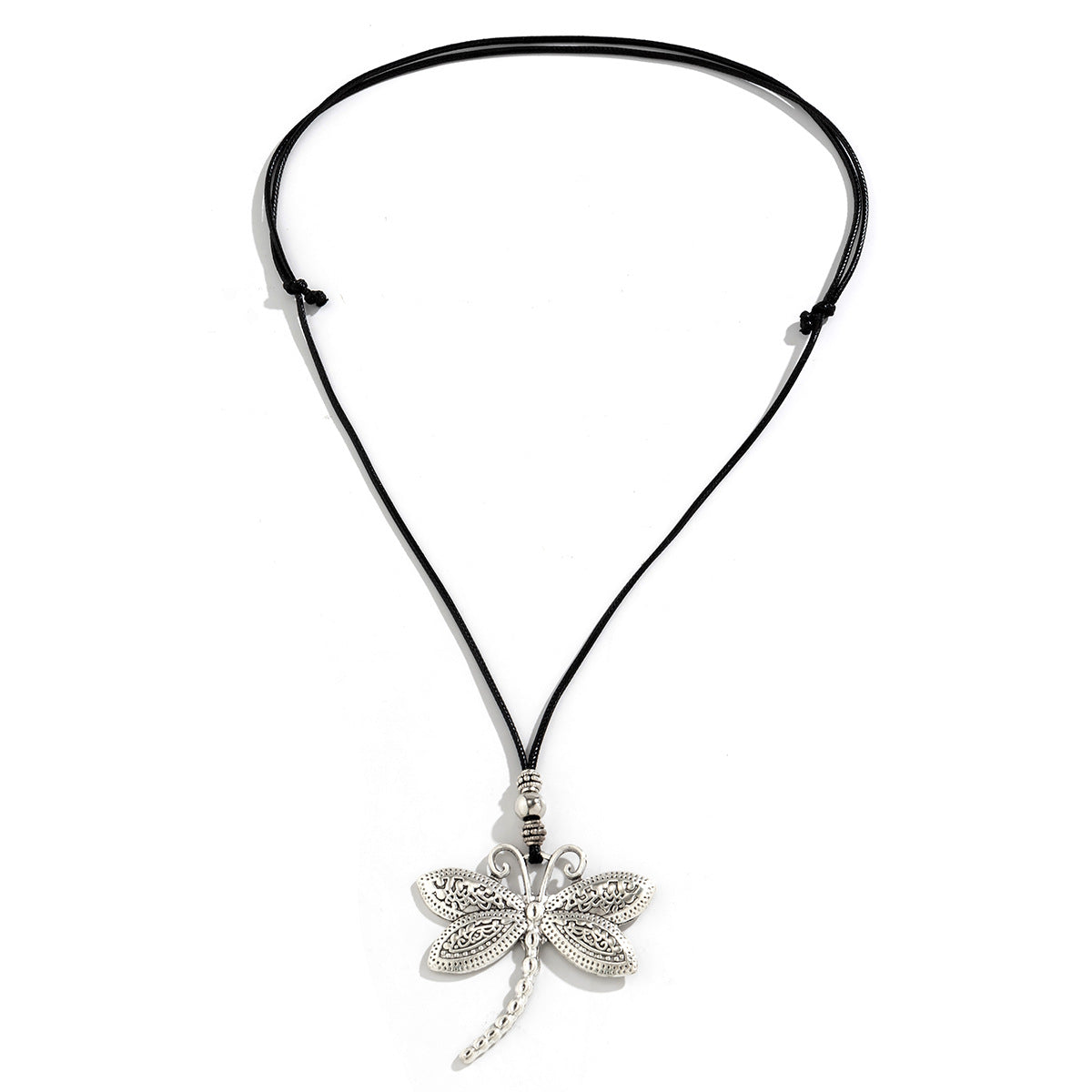 Bohemian Style Dragonfly Pendant Necklace for Women Alloy Geometric Animal Design Electroplated Adjustable Wax Cord Necklace