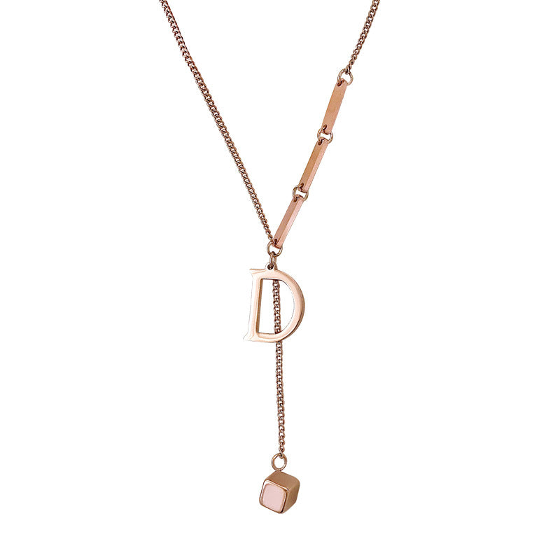 Minimalist Letter D Pendant Necklace in Titanium Steel with Real Gold Plating for Women