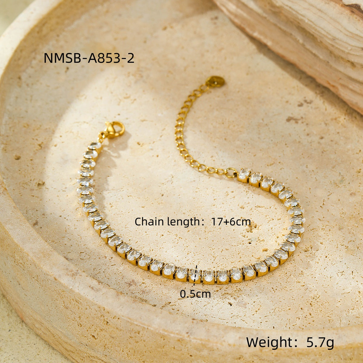 Pulsera geométrica ovalada de circonitas de acero inoxidable bañada en oro de 18 quilates a la moda para mujer