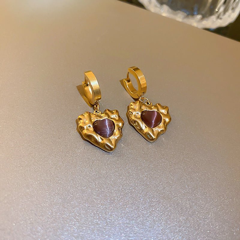 Chic Vintage Heart-Shaped Enamel Earrings with 925 Sterling Silver Posts for Women