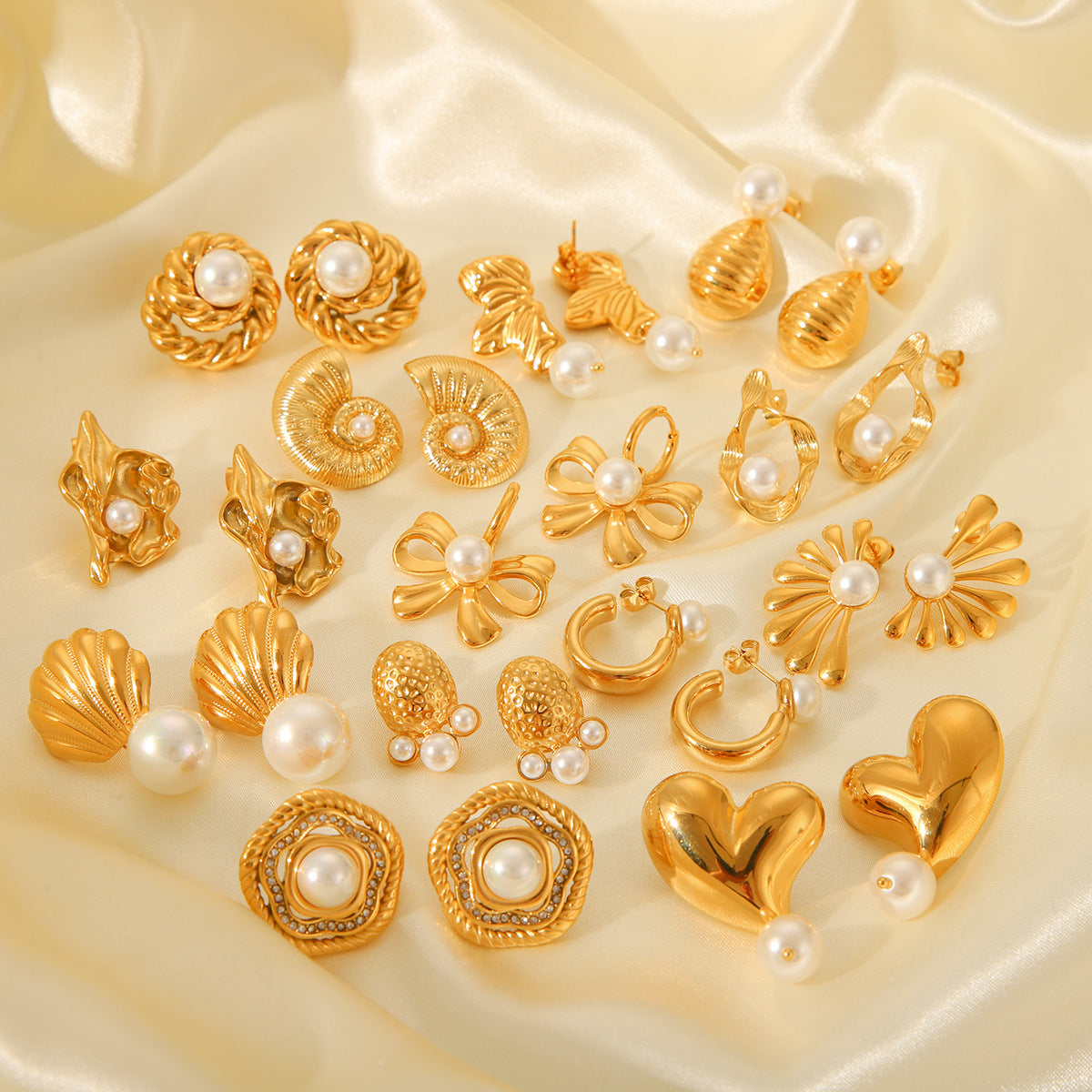 Elegant French-Inspired Pearl Stud Earrings for Women with Stainless Steel Posts and 18K Gold Plating