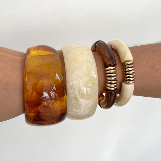 Pulsera de Resina Geométrica Minimalista con Acabado Chapado en Acero Inoxidable para Mujer