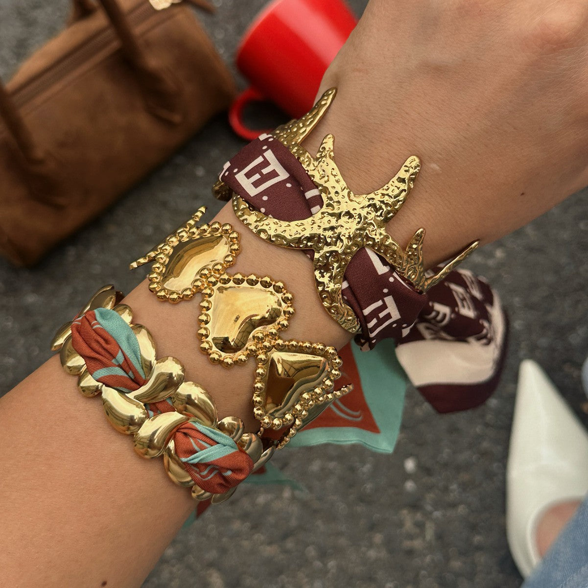 Fashion Stainless Steel Plated Starfish Heart Cuff Bracelet for Women