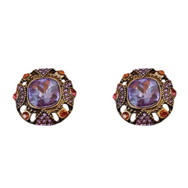 Vintage-Style Geometric Square Rhinestone Stud Earrings in Alloy with Stainless Steel Posts for Women