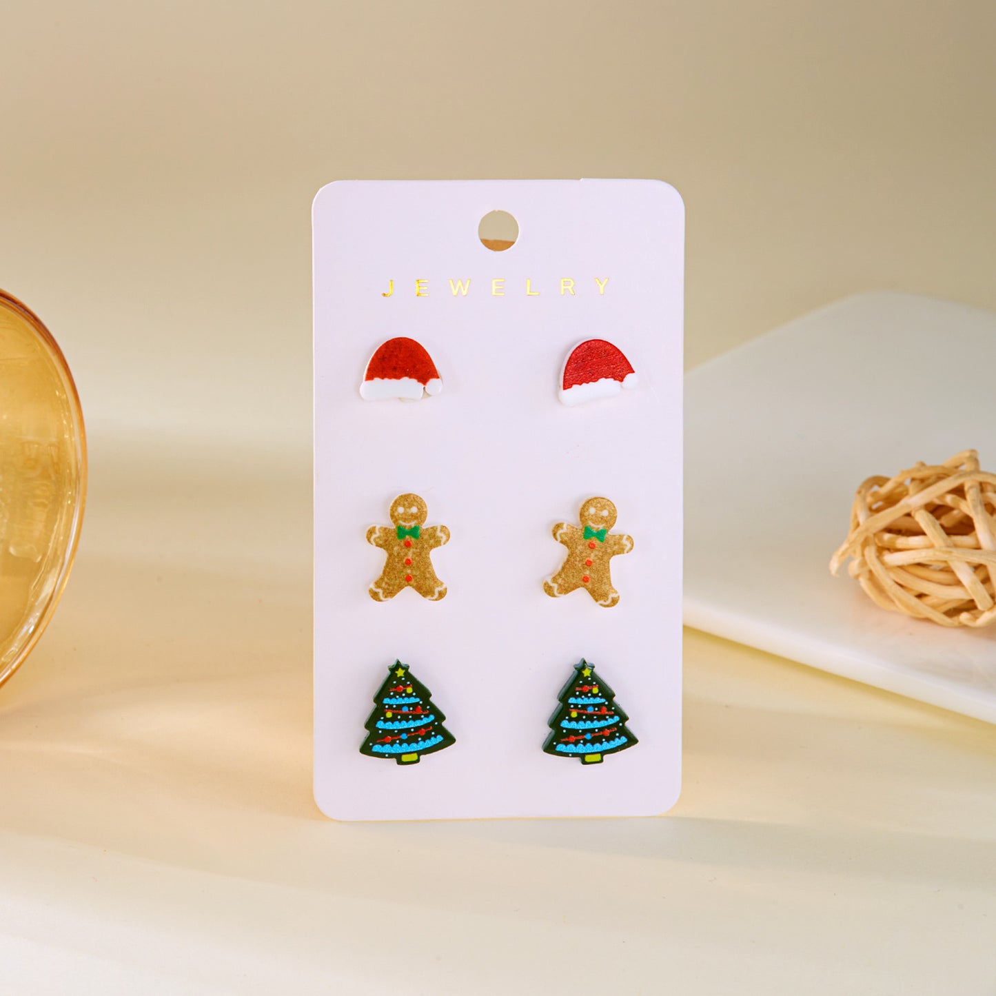 Set de pendientes de acrílico con diseño de ciervo navideño y acabado chapado para uso unisex en vacaciones