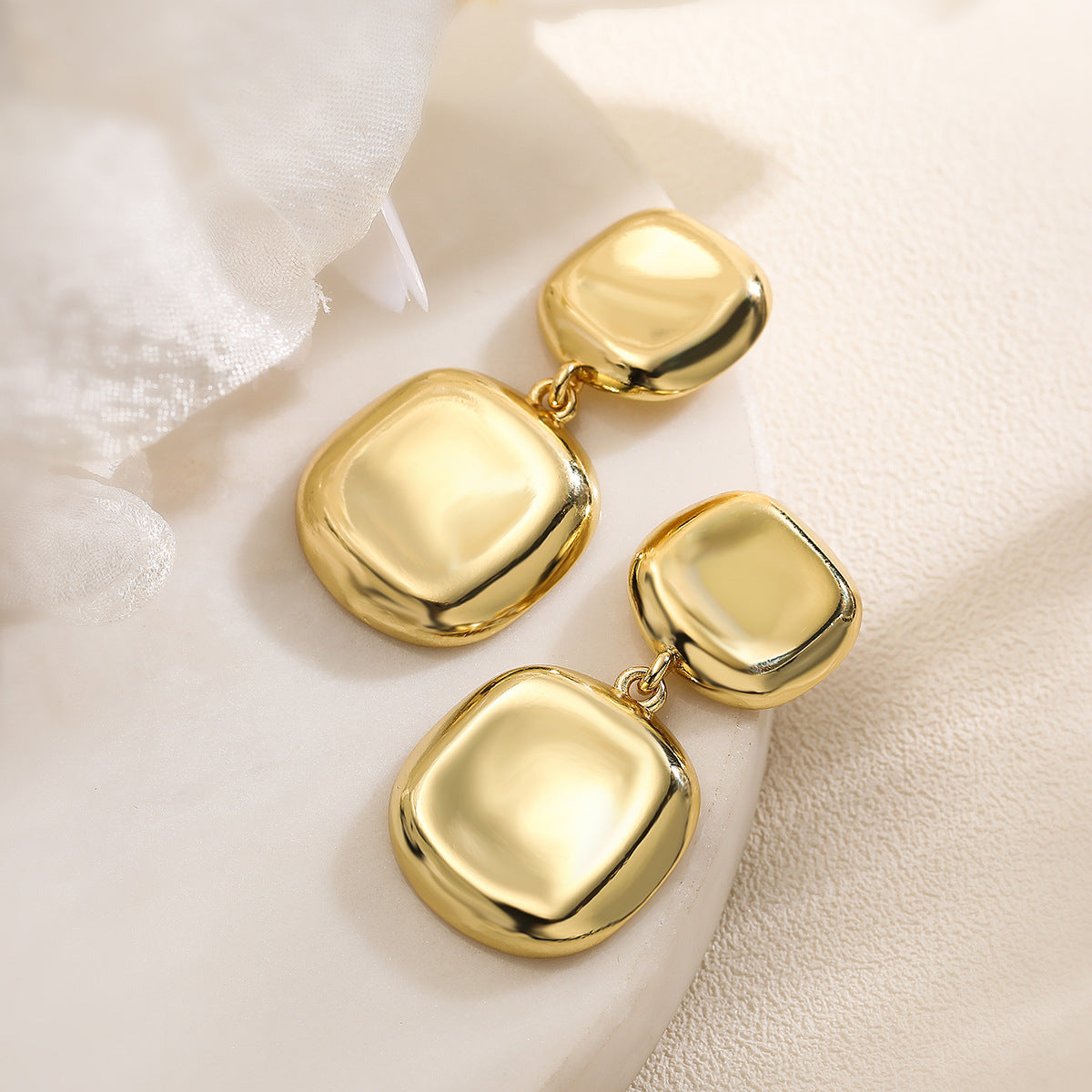 Minimalist Geometric Copper Earrings with Real Gold Plating for Women, Luxe Lightweight Fashion Ear Jewelry