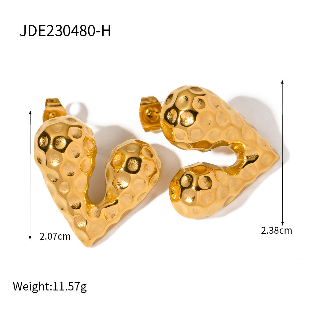 Set di collana e orecchini a cuore da donna in acciaio inossidabile placcato oro 18 carati, stile minimalista