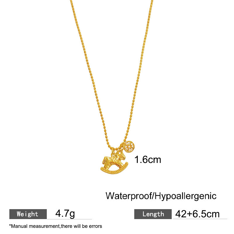 18K Gold Plated Geometric Horse Pendant Titanium Steel Ball Chain Necklace