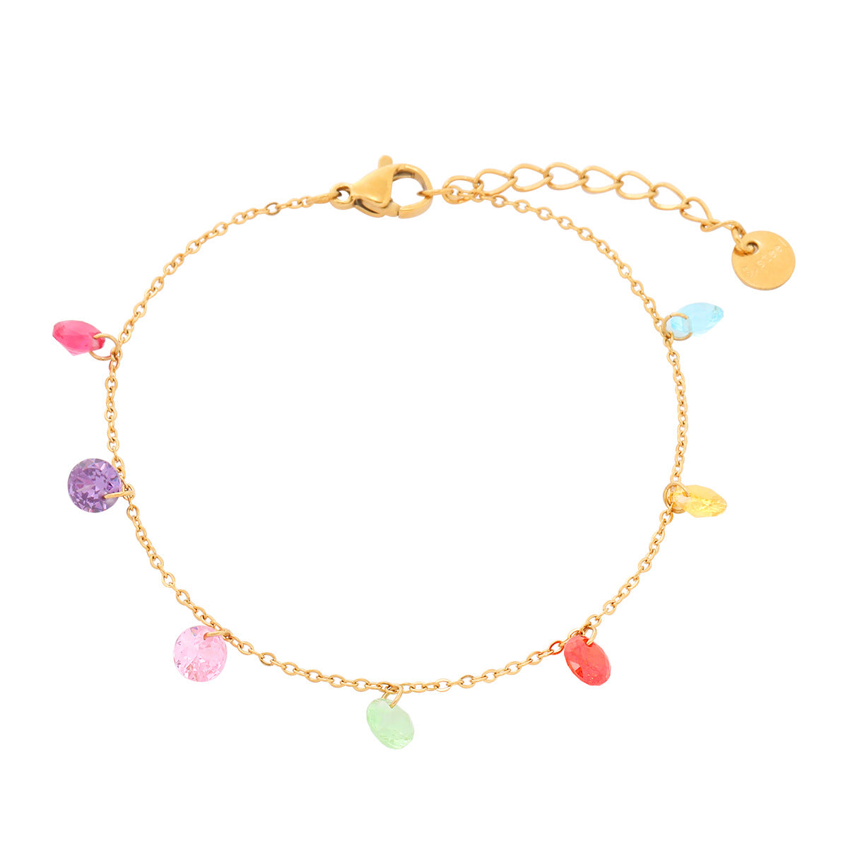 Pulsera de Acero Titanio Dulce Arcoíris con Diamantes de Imitación para Mujer con Forma Geométrica y Acabado Bañado